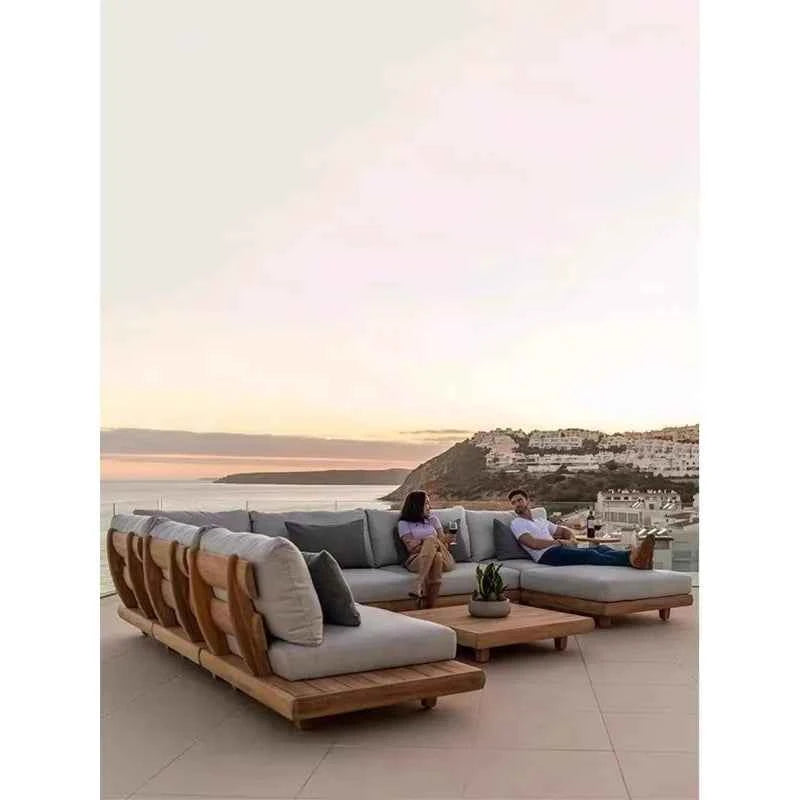 Villa Designer Teak Outdoor Sofa - High-End Rainproof and Sunscreen Solid Wood Furniture for Courtyard Garden