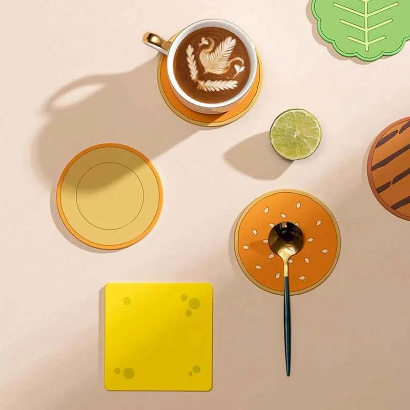 8pcs Burger Shape Coasters Silicone Insulation Cup Pad Mat for Kitchen Dining Bar Table Decorations