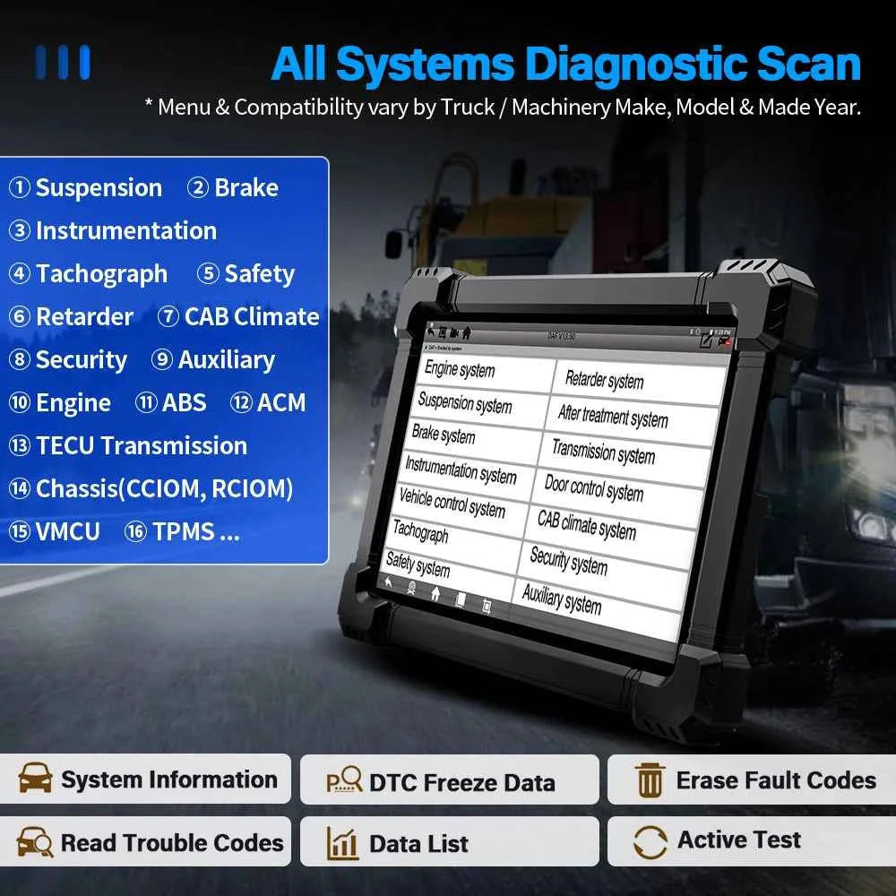 ANCEL X7 HD Truck Scanner - Heavy Duty 24V Diagnostic Tool for Full System EPB, ABS, Oil Reset, SAS, D.PF Regen, TPMS, ECU, and OBD2