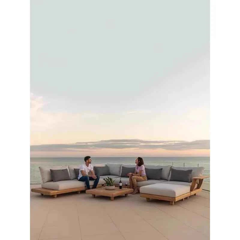 Villa Designer Teak Outdoor Sofa - High-End Rainproof and Sunscreen Solid Wood Furniture for Courtyard Garden