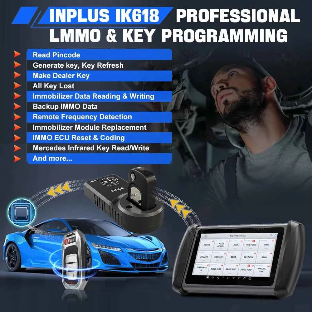 XTOOL InPlus IK618 Scanner - All-in-One OBD2 Automotive Diagnostic Tool with KC100, IMMO Key Programming for All Cars