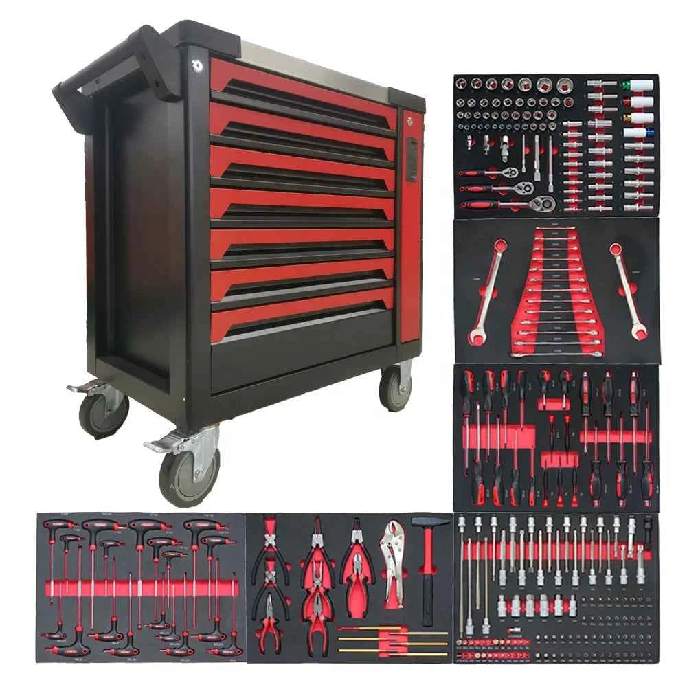 8 Drawers Tool Chest for Garage Storage - 258 Pcs Heavy Duty Tool Set Box Workshop Trolley Cabinet