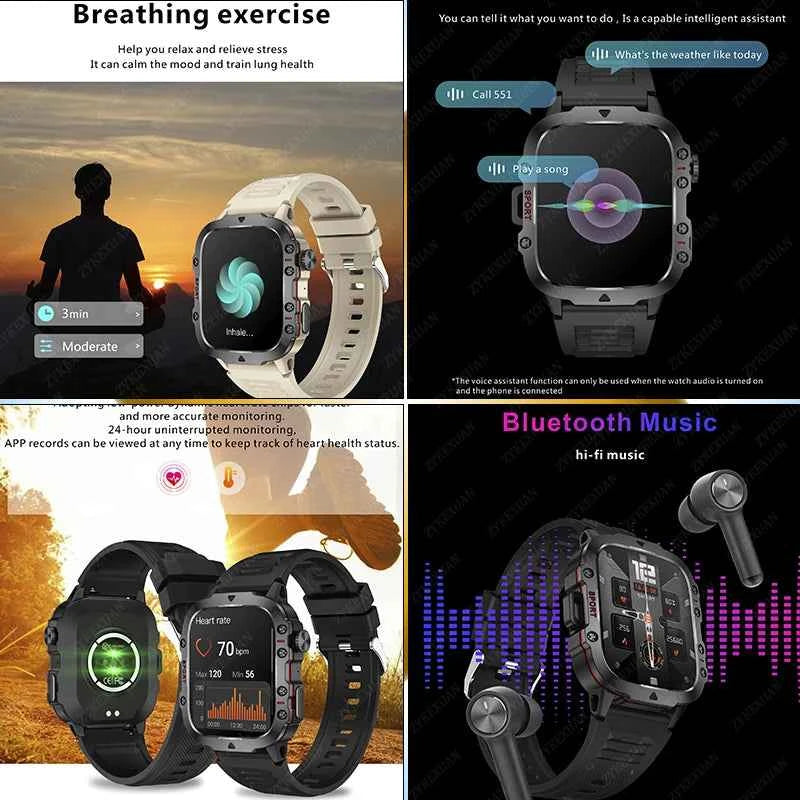 Rugged Military Smartwatch for Men - Waterproof Bluetooth Call Fitness Tracker for Android and iOS