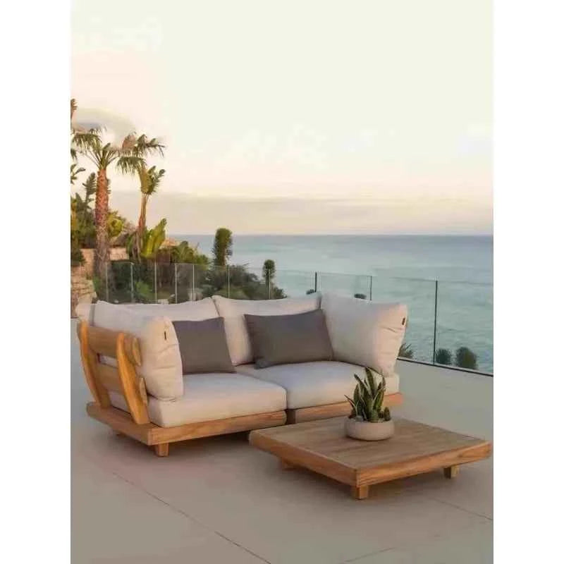Villa Designer Teak Outdoor Sofa - High-End Rainproof and Sunscreen Solid Wood Furniture for Courtyard Garden