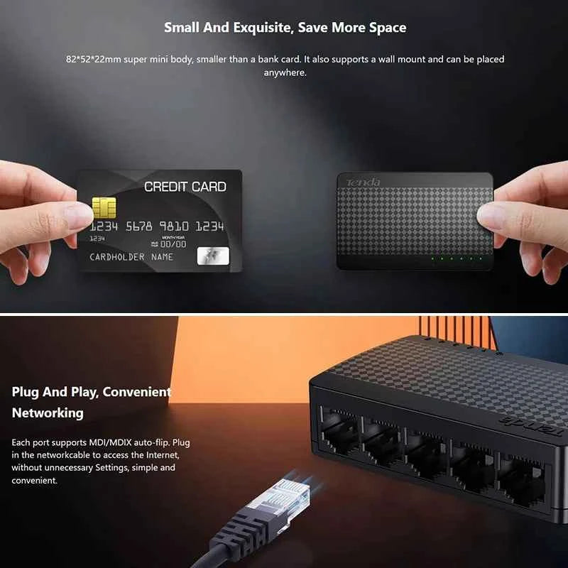 Tenda SG105M Gigabit Ethernet Switch - 5-Port High-Speed Network Hub with 1000Mbps Fast LAN, Full/Half Duplex, Plug and Play