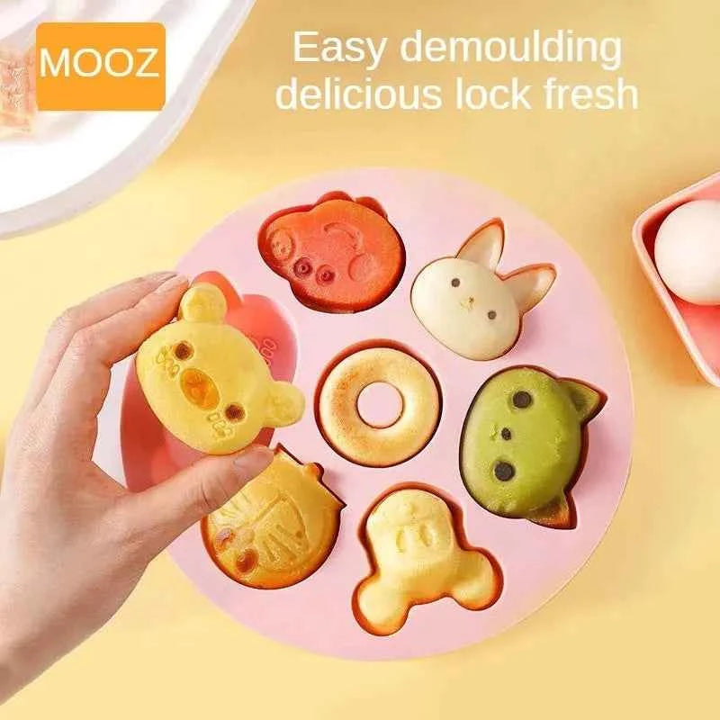 MOOZ Baby Food Molds Silicone Complementary Food Molds 7-Hole Split Pack with Lid Fresh-Keeping Food Box CWY023