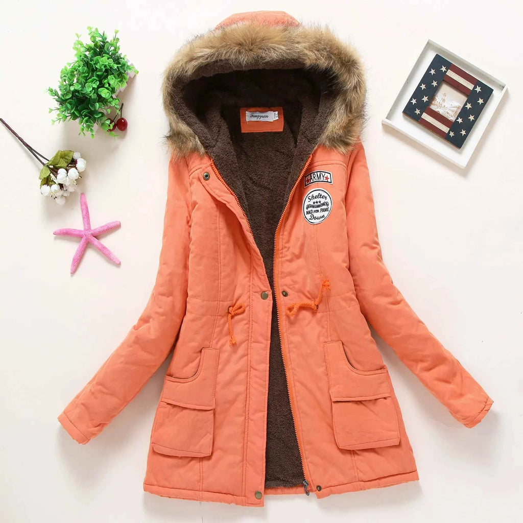 Women Thick Warm Parka - Casual Slim Hooded Jacket - 3XL Cotton Padded Coat for Spring, Autumn & Winter