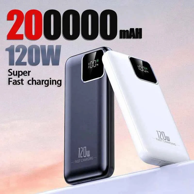 New 200000mAh Power BankSuper Fast Charging 120W Ultralarge Capacity For Mobile Power External Battery For iphone 15 14 Samsung