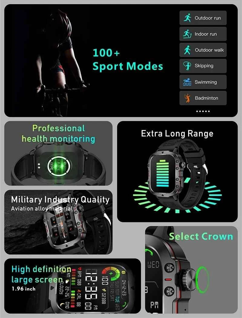 For Xiaomi Military Smart Watch Men IP68 GPS Outdoor 100+Sports Fitness Tracker Health Monitor 1.96" BT Call Smartwatch 2024 New