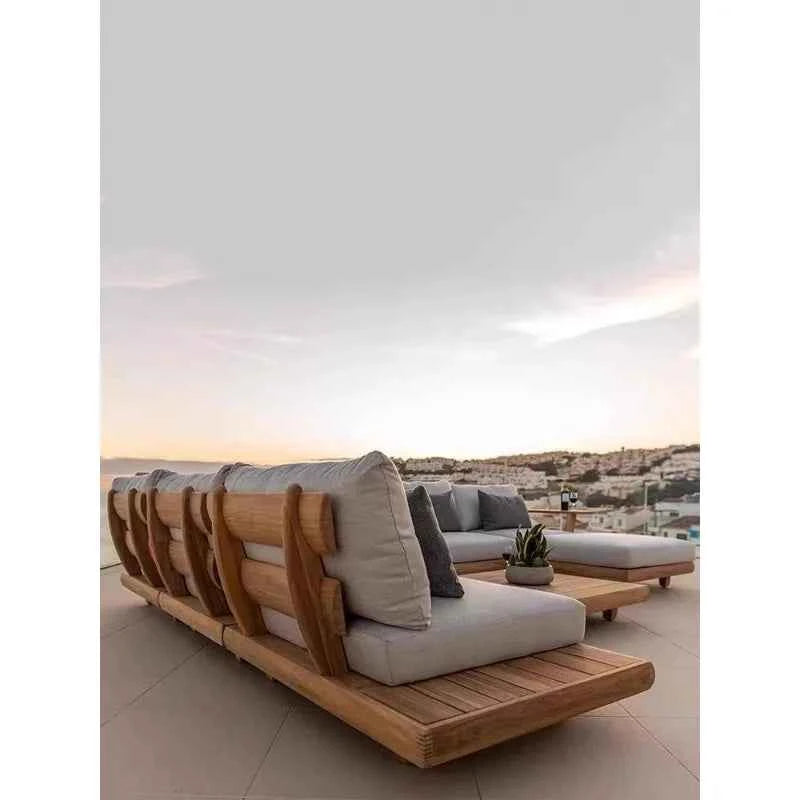 Villa Designer Teak Outdoor Sofa - High-End Rainproof and Sunscreen Solid Wood Furniture for Courtyard Garden