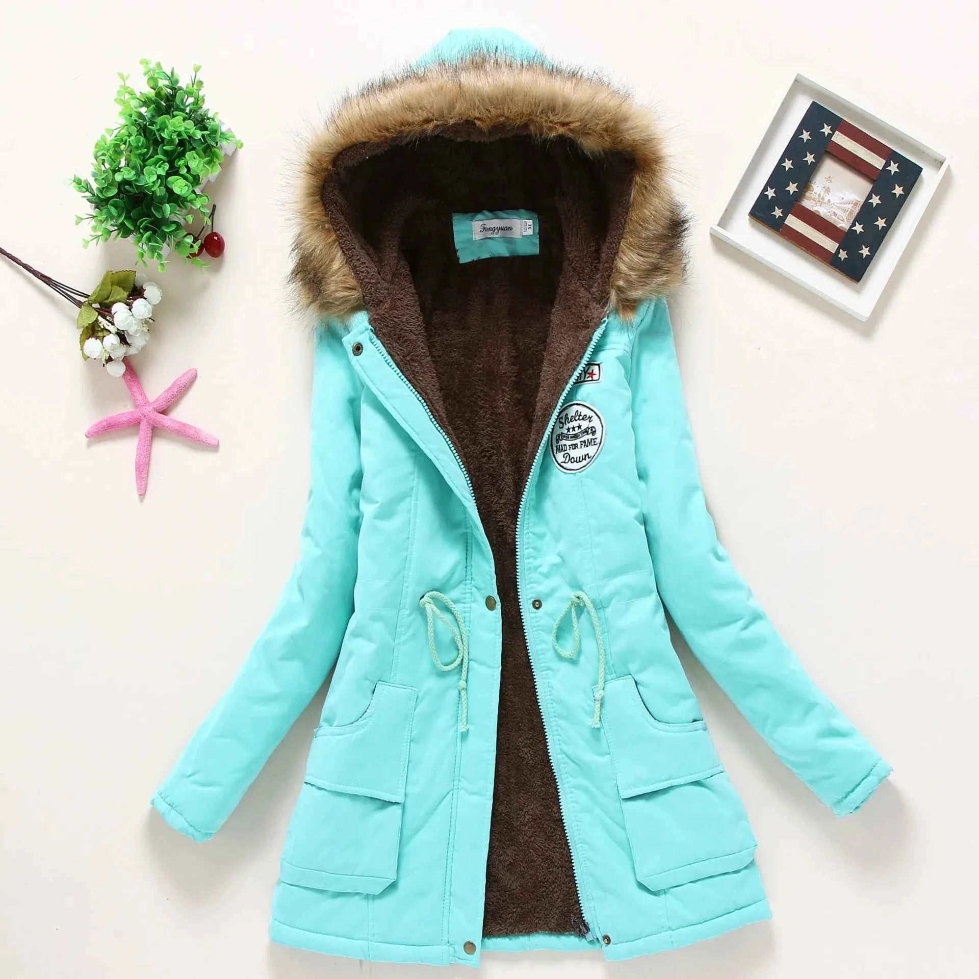 Women Thick Warm Parka - Casual Slim Hooded Jacket - 3XL Cotton Padded Coat for Spring, Autumn & Winter