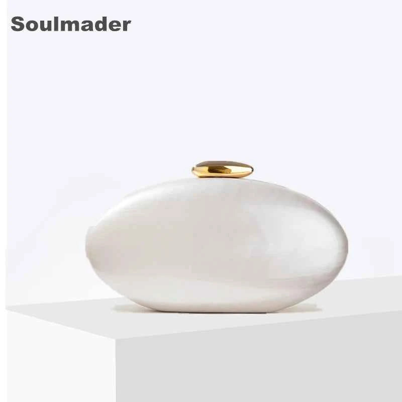 Egg shape Clutch Bag Acrylic purse women wedding evening dinner party cute ivory pearl color purse handbag summer new 2024