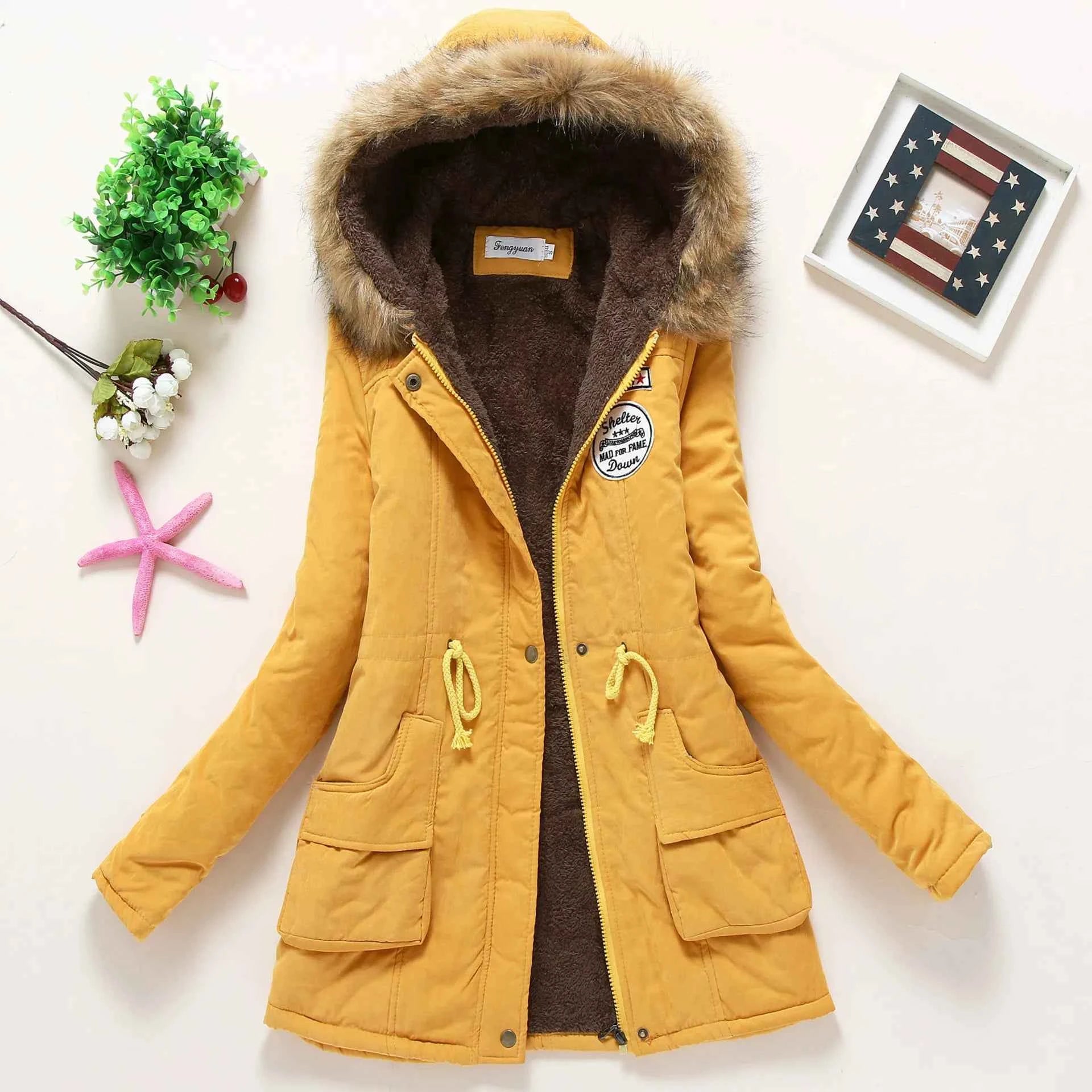 Women Thick Warm Parka - Casual Slim Hooded Jacket - 3XL Cotton Padded Coat for Spring, Autumn & Winter