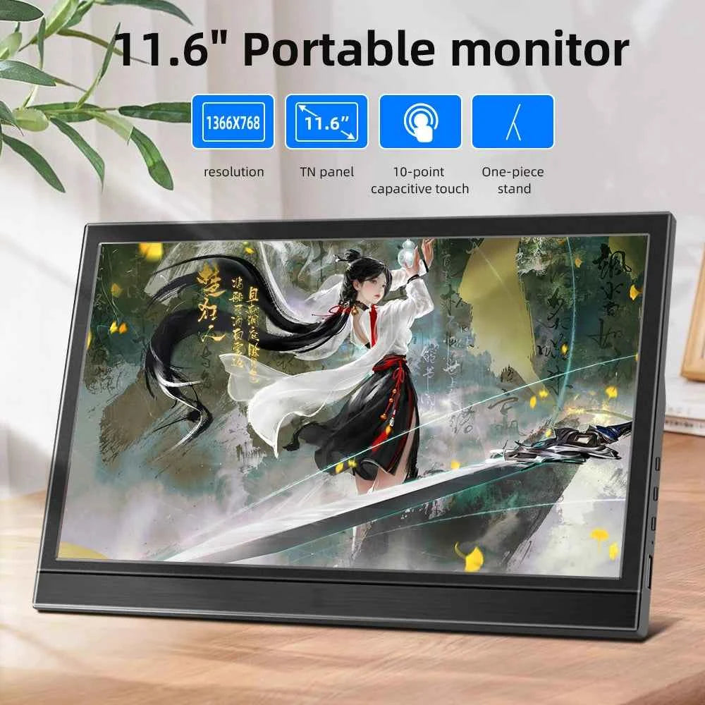 11.6" Portable Touch Monitor - 1366x768 LCD Display for Gaming, Laptop Second Screen, Compatible with Switch, PS4, Xbox, Raspberry Pi