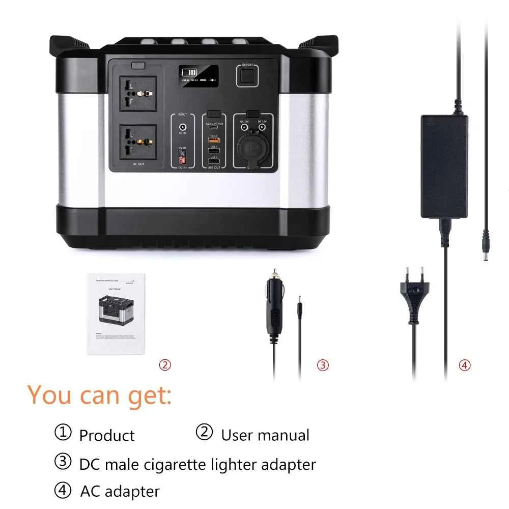 Portable Power Station 1000W 300Ah 1100Wh Lithium ion Emergency Battery Backup Power Supply AC/DC/USB/Type-C Multiple Output