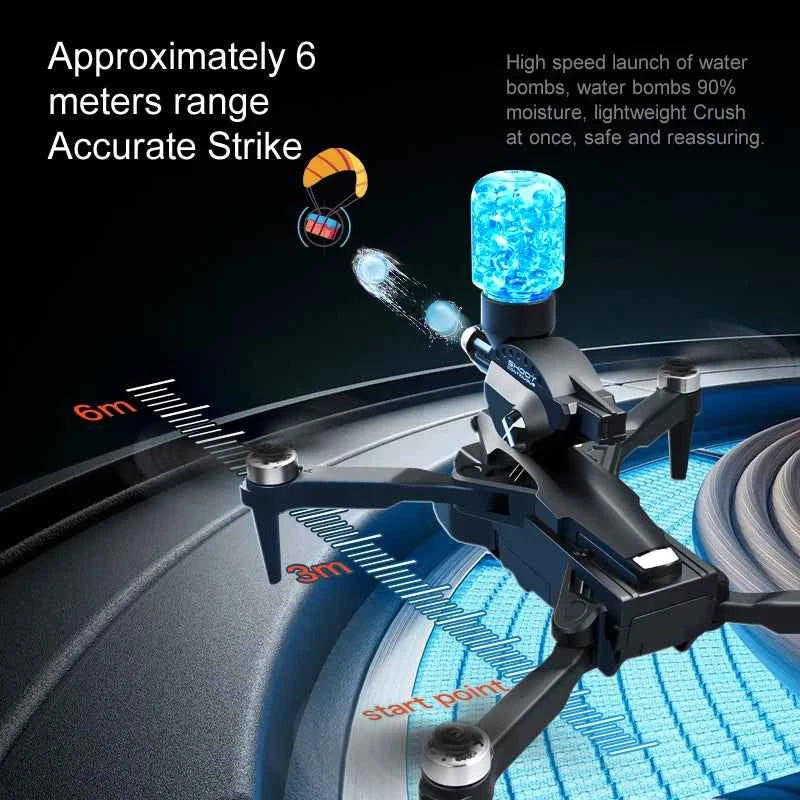 Drone K11 Max 8K Quadcopter with Brushless Motor, Water Bombs, Three Cameras, Obstacle Avoidance, and Foldable Design