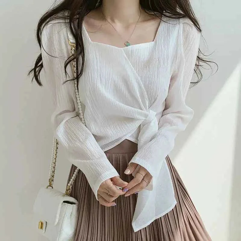 Korean Summer Shirts for Women - Beautiful Asymmetrical Casual Tops, Vintage Loose Blouse, New Collection 2024