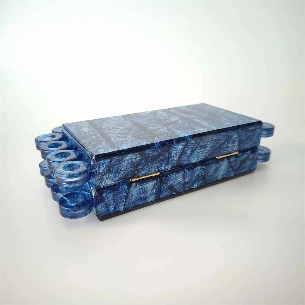 Bridal Clutch Purse Deep Dark Blue Fabric Acrylic Box Handbag for Summer Beach Wedding Party